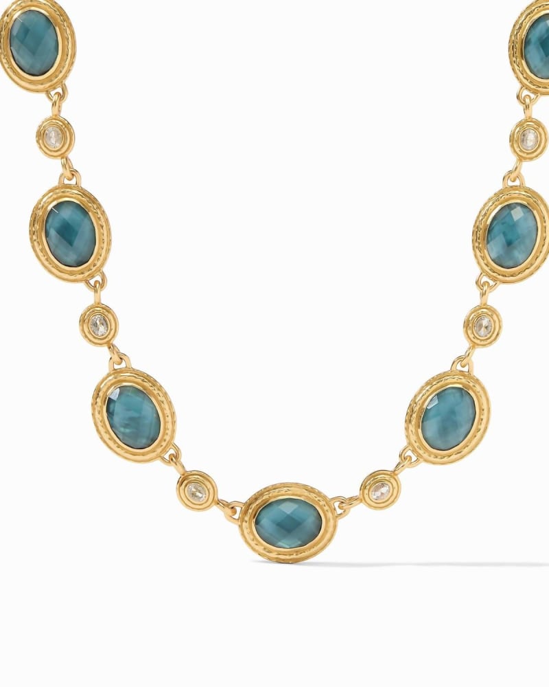 Front of a size O/S Tudor Stone Necklace in Iridescent Peacock Blue in Iridescent Peacock Blue by Julie Vos. | dia_product_style_image_id:331150